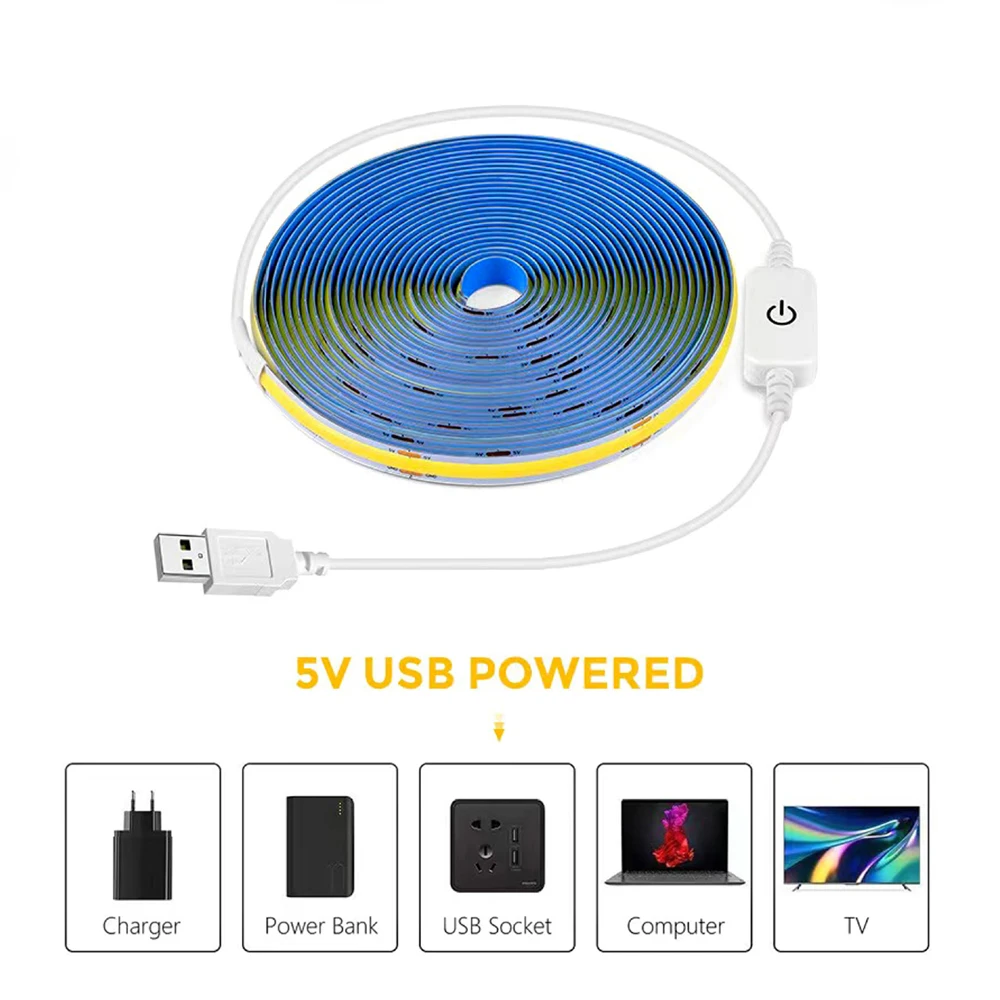 High Quality FOB COB LED Strip Light 5V USB LED Tape Touch Sensor Switch For Kitchen Under Cabinet Lighting