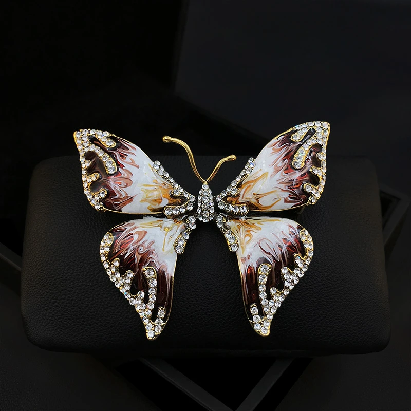 1232 Retro Enamel Big Butterfly Brooch High-End Women Elegant Corsage Pin Luxury Suit Jacket Neckline Clothes Accessory Jewelry