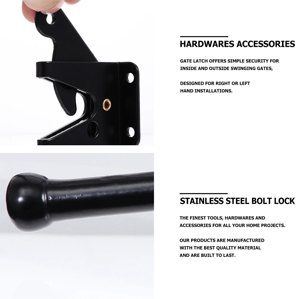 

Heavy Duty Gate Latch Pull Pin Lock Door Buckle Fence Double Hinges for Wooden Metal Gates Hidden Safety Outdoor Side H