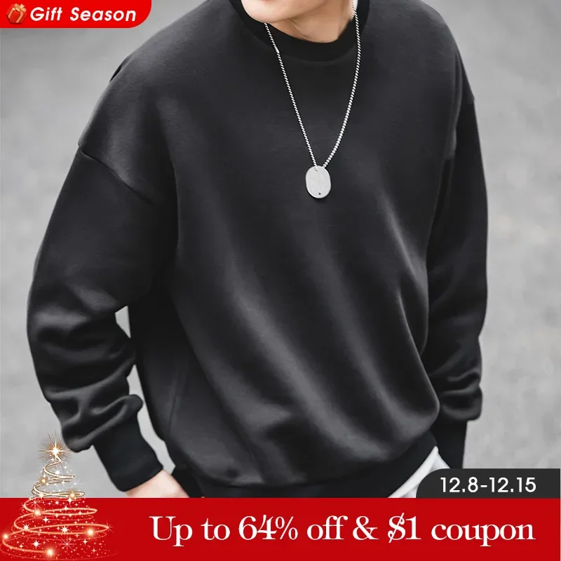 Maden Casual Round Neck Gray Sweathirts for Men Loose Comfortable Cotton Pullover Basic Style Autumn Outdoor Undershirt