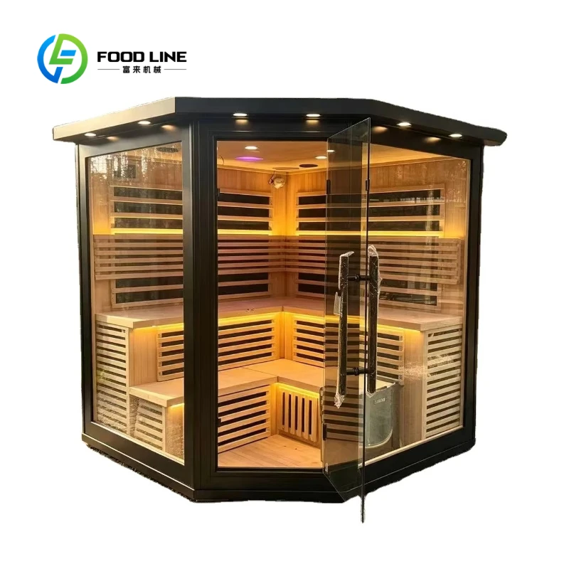 Customized 4-6Person Modern Hemlock Wooden Solid Wood Infrared Outdoor Sauna Room with Transom Windows Steam Sauna Room