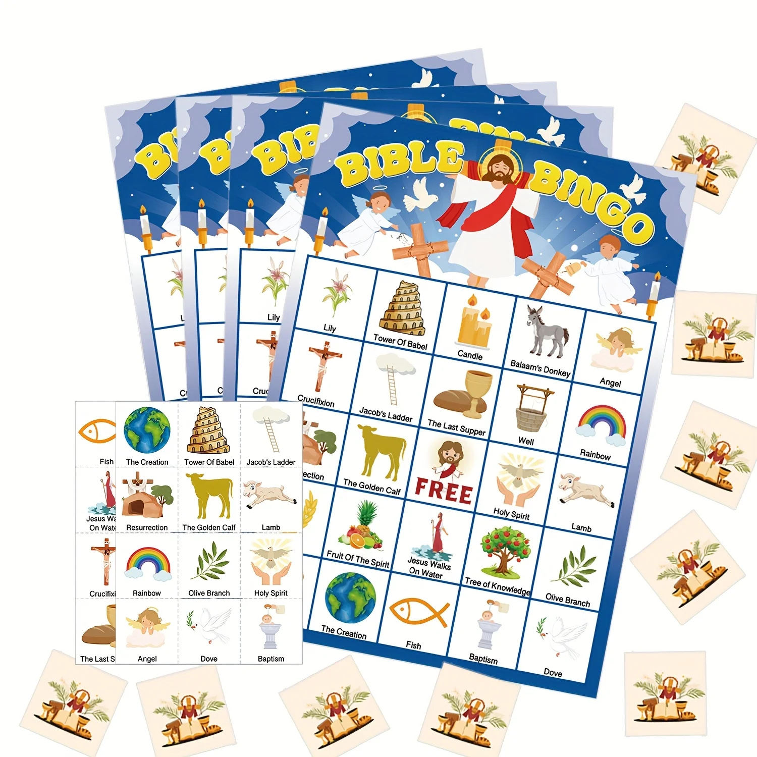 Bible Bingo Game 24 Players Christian Bible Bingo Card Religious Game Activities for School Christian Sunday Church Easter Gift