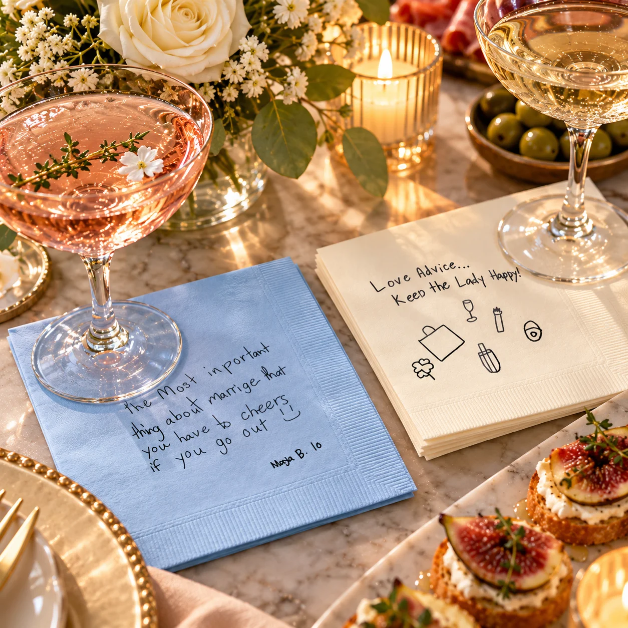 Custom Hand-Drawn Cocktail Napkins Personalized Handwriting Drawing Sketch Artwork Printed Party Keepsake Gift Table Decoration