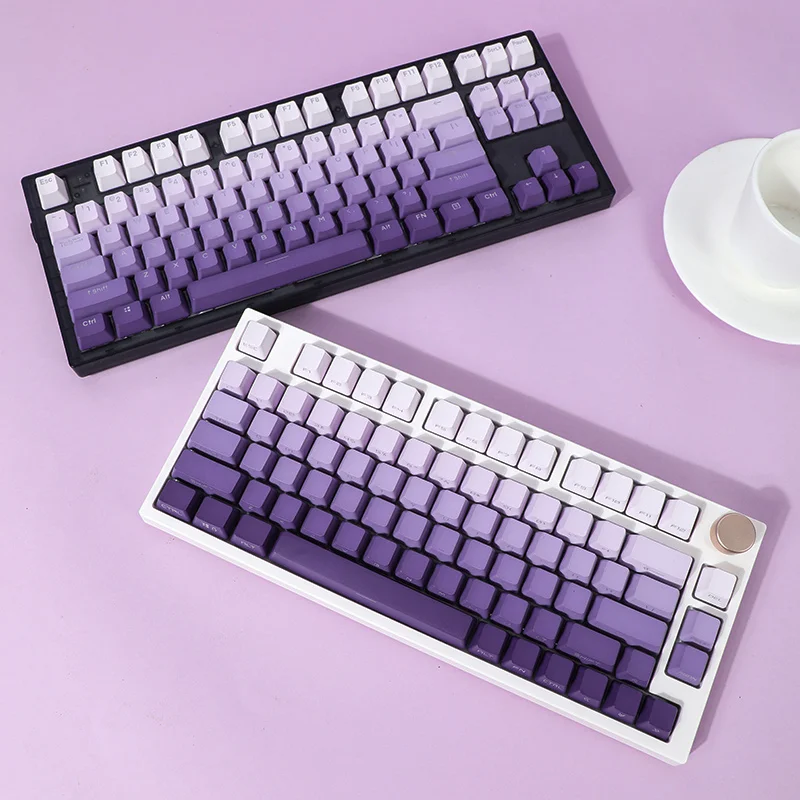 

134 Keys Purple Gradient Keycaps OEM Backlit Transparent PBT Win Mac Side Top Print GK61 68 75 80 96 98 100 Mechanical Keyboard