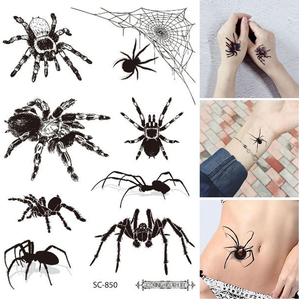 Muñeca 3D araña pie transferencia de agua tatuaje temporal aterrador pegatina araña Halloween tatuaje Halloween tatuaje falso arte corporal