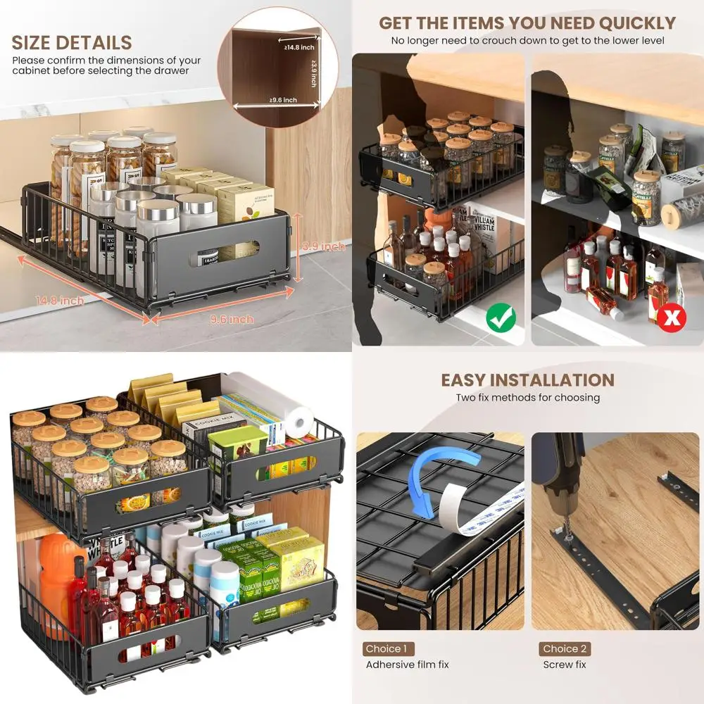 

Набор из 4 прочных выдвижных ящиков для хранения в кладовой, на кухне, в гостиной и ванной комнате (14,8 гл. x 9,6 ш. x 3,9 в.)