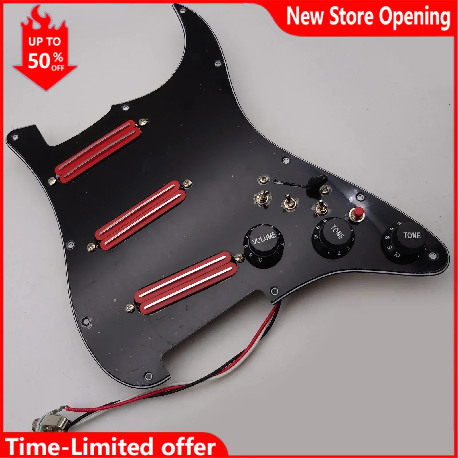 Guitar Prewired Loaded Pickguard with SSS Red Mini Humbucker Pickup Set High Output DCR Welding Harness for ST Guitar