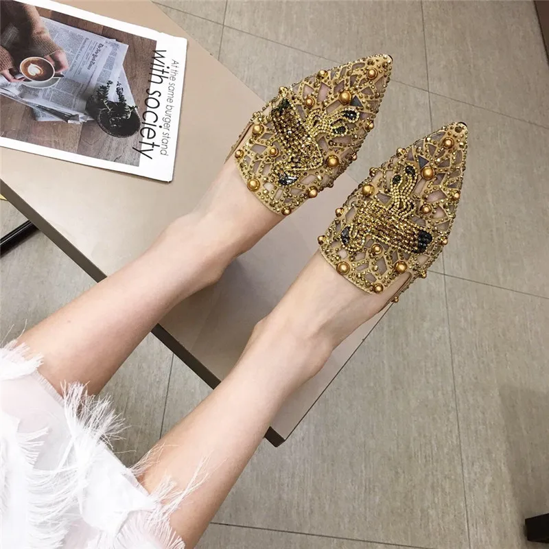 

Women's Slippers,New Pointed Flat Shoes Ladies Summer Sandals with Rhinestone Designs Casual Daily Wear Shoes