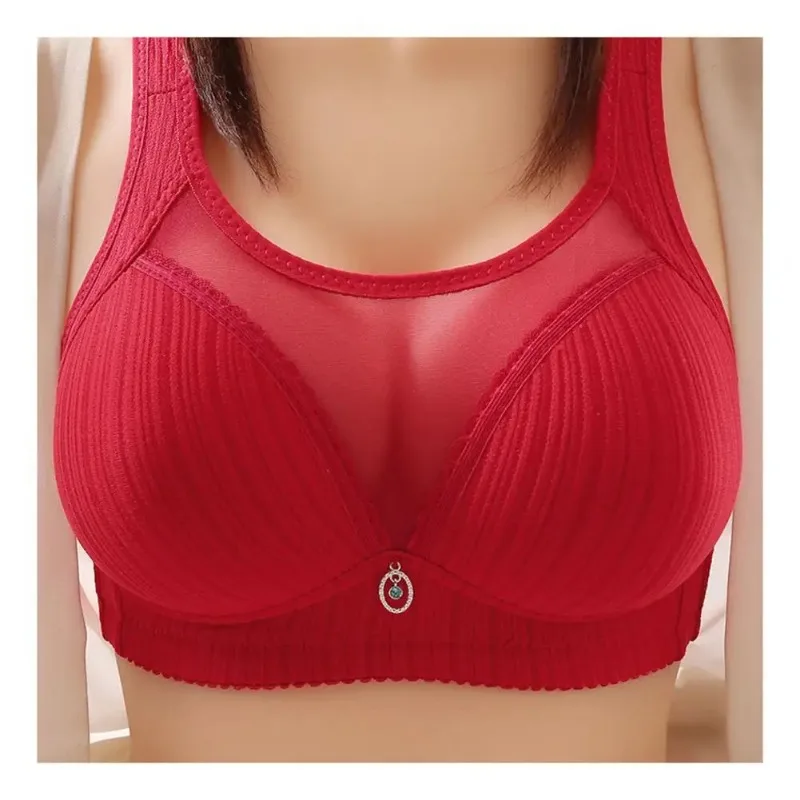 

Women Knit Bra With Chest Pad No Steel Ring Seamless Breathable Underwear Wide Shoulder Strap Push-up Bra Sexy Sports Bra