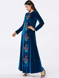 Embroidery Velvet Muslim Dress Kaftan Abaya Ramadan Dubai Dresses Women Robe Femme Musulmane Islam Clothing Caftan Hijab Abayat