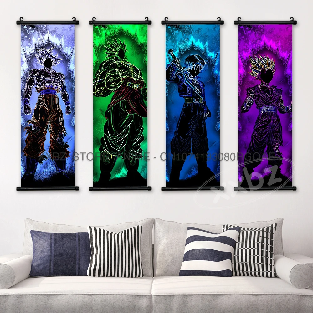 Dragon Ball Scrolls Pictures Canvas Goku Home Decor Hanging Paintings Wall Art Print Hot Blooded Anime Poster Bedside Background