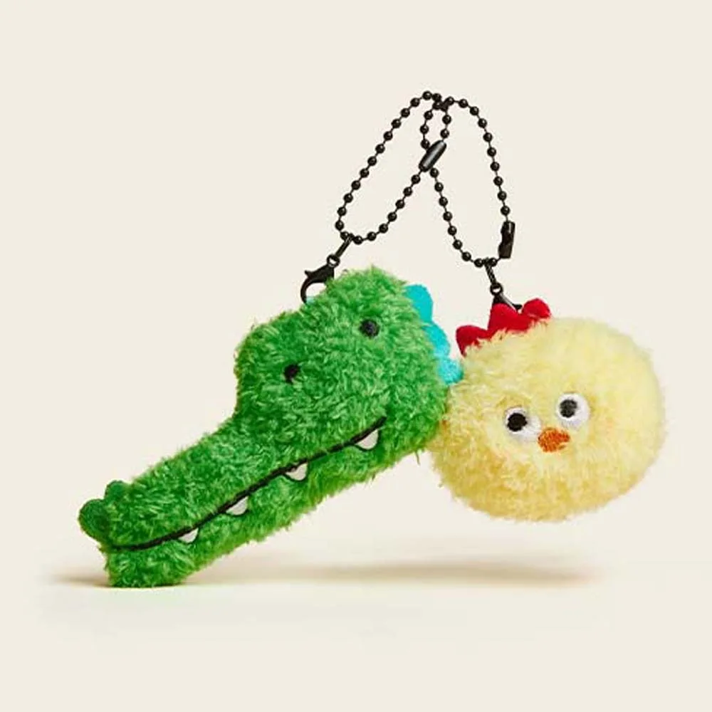 2 ピース/セットグリーンソフトワニキーリングおかしいひよこぬいぐるみ動物キーバックル PP 綿毛皮のような友人バッグチャーム飾り