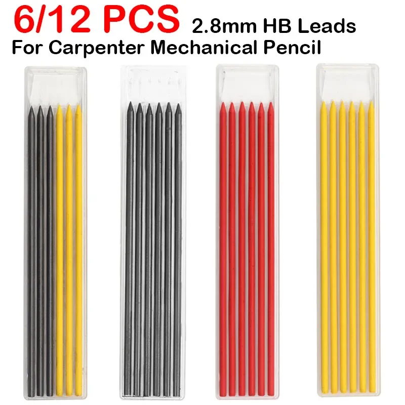 6/12 PCS Carpenter Pencil Lead Refills 2.8 mm Solid Mechanical Carpenters Pencils Refill Replacement School Supplies Stationery