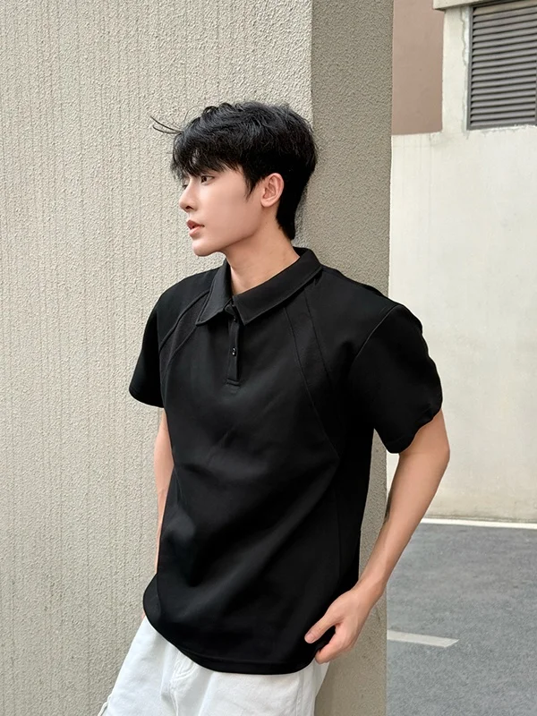 

Cool Haome Men's irt ort Sve Summer American Cleanfit Heavy oulder Insertion Turn-down Collar T-irt