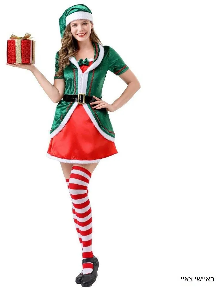 Green Christmas Elf Dress Women's Gown Theme Party Stage Costume Christmas 2025 Fashion Ladies' Traditional Ethnic Clothing