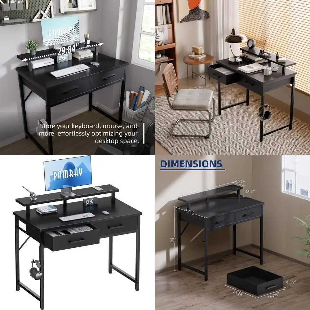 

32 Inch Compact Computer Desk with Monitor Stand, Ideal for Home Office, Study or Bedroom, Perfect for Small Spaces, Black