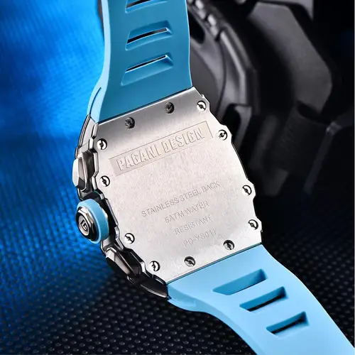 Imagen 2 del producto PAGANI DESING Relojes de cuarzo para hombre Esfera con mecanismo al descubierto 100M Reloj deportivo rectangular con cristal de zafiro resistente al agua para hombre