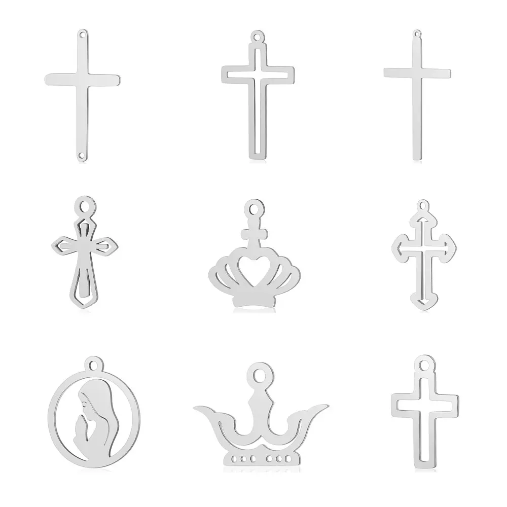 5pcs/lot Stainless Steel Cross DIY Charm Pendant Wholesale Religious Maria Jewelry Findings Necklace Earring Making Top Quality