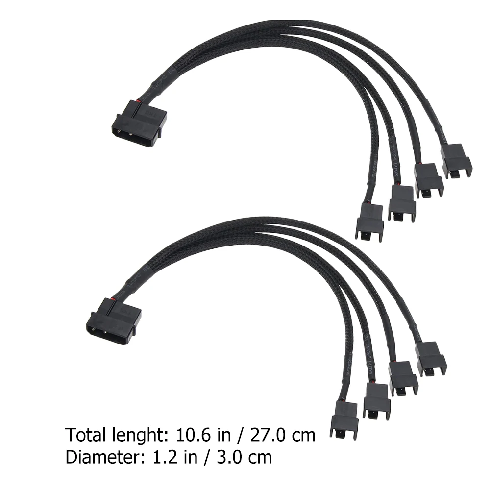 2Pcs Fan Splitter Cable Heavy Duty Fan Adapter Extension for Motherboard CPU Cooler Support 3Pin Sleeved Power