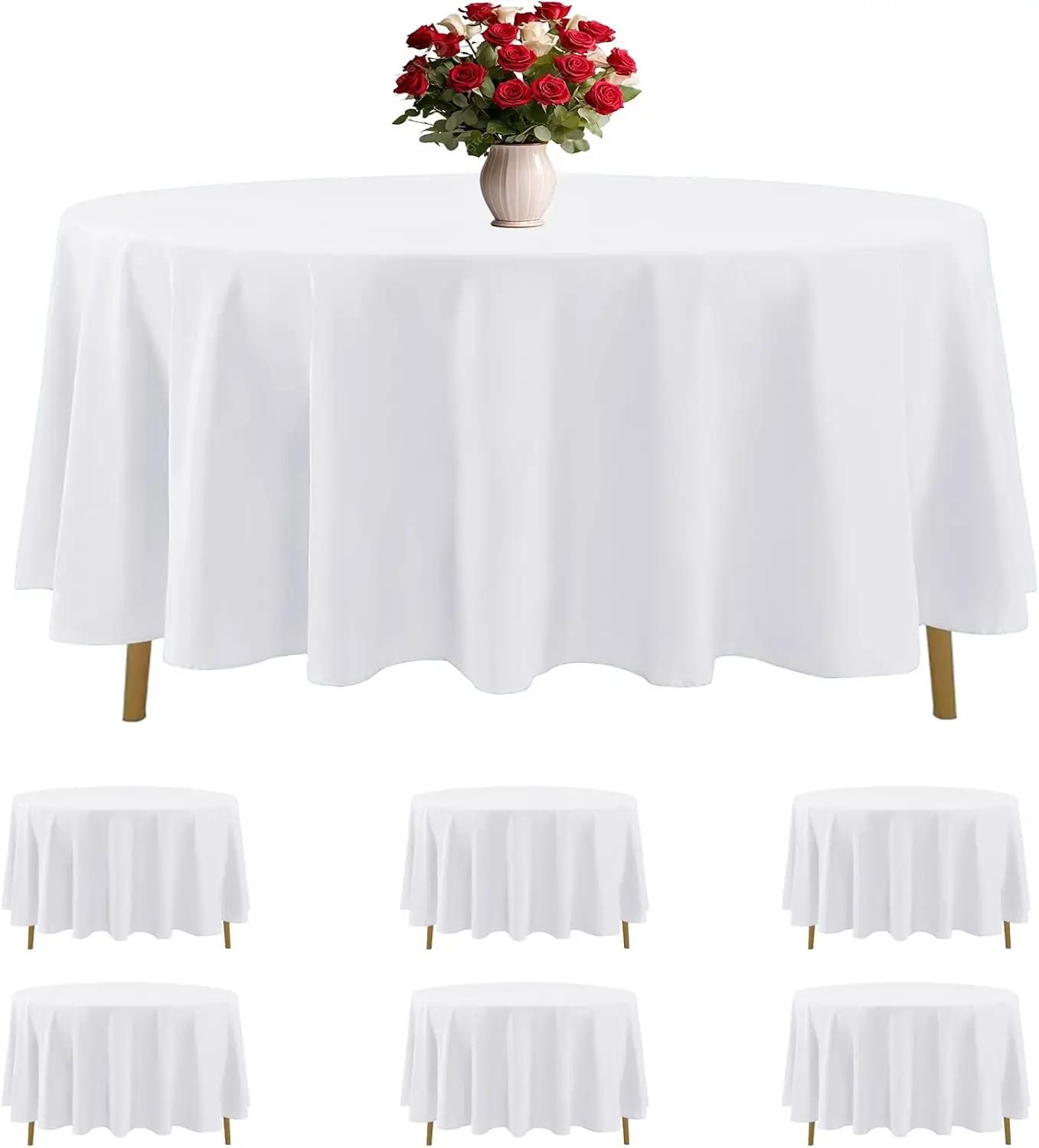 

White Round Tablecloths 108 Inches Stain and Wrinkle Resistant Washable Polyester Table Cover for Party Wedding Dining