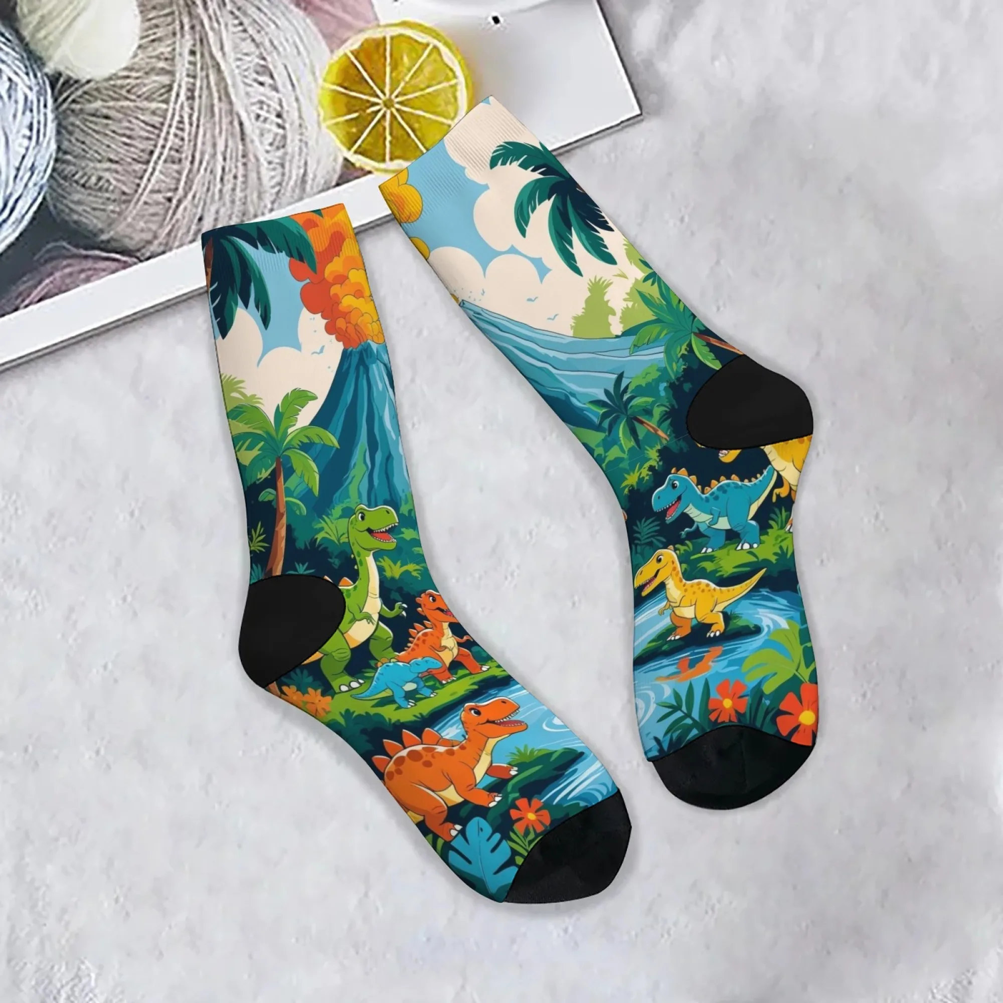 Harajuku Retro Cartoon Dinosaurier Vulkan Casual männer Socken Atmungsaktivem Nicht-slip Socken Neuheit Straße Crew Socken Geschenk