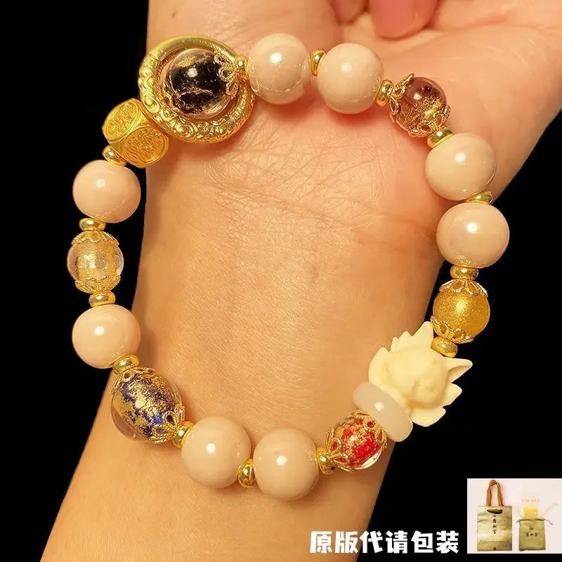 

Beijing Yonghe Lamasery Incense Ashes Glass Porcelain TaiSui Bracelet Gold Foil Lucking Women's HandString Genuine Consecration