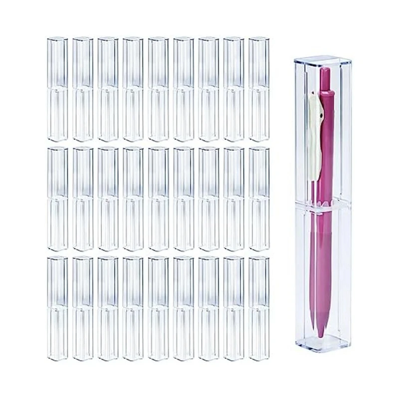 25Pcs Clear Acrylic Pencil Case Pencil Packaging Box Set Empty Plastic Pen Storage Container