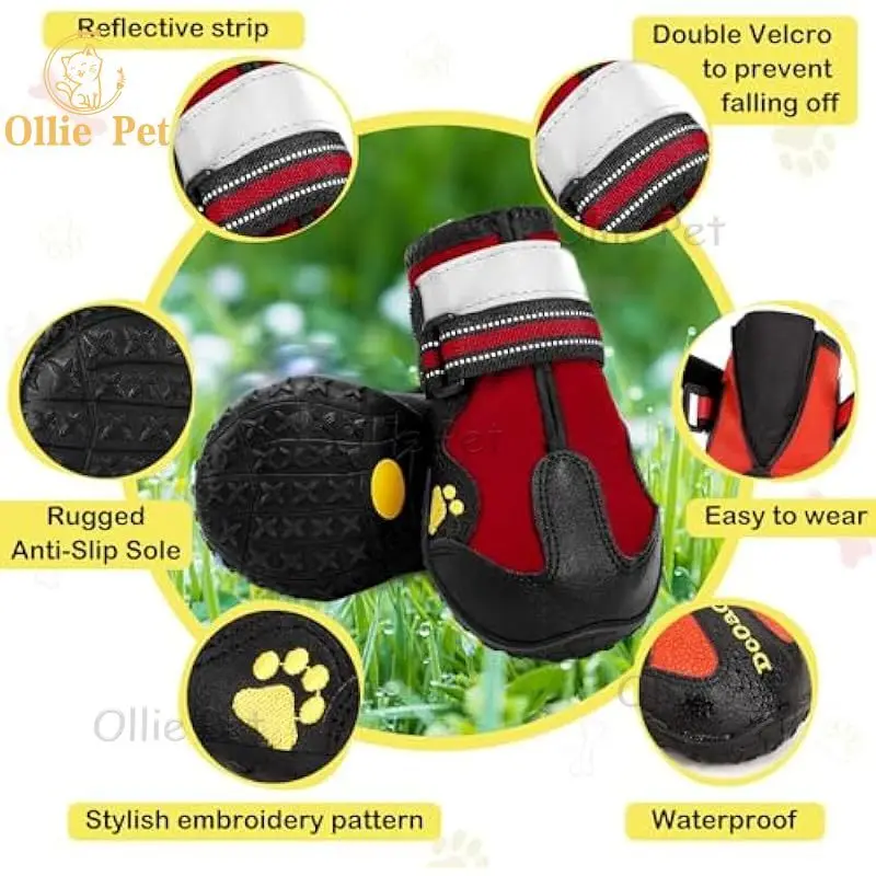 Waterproof Dog Shoes, Outdoor Hiking, Anti-Slip Rain Boots, Reflective for Medium and Large Pet, Training Breathable Shoes, 4Pcs