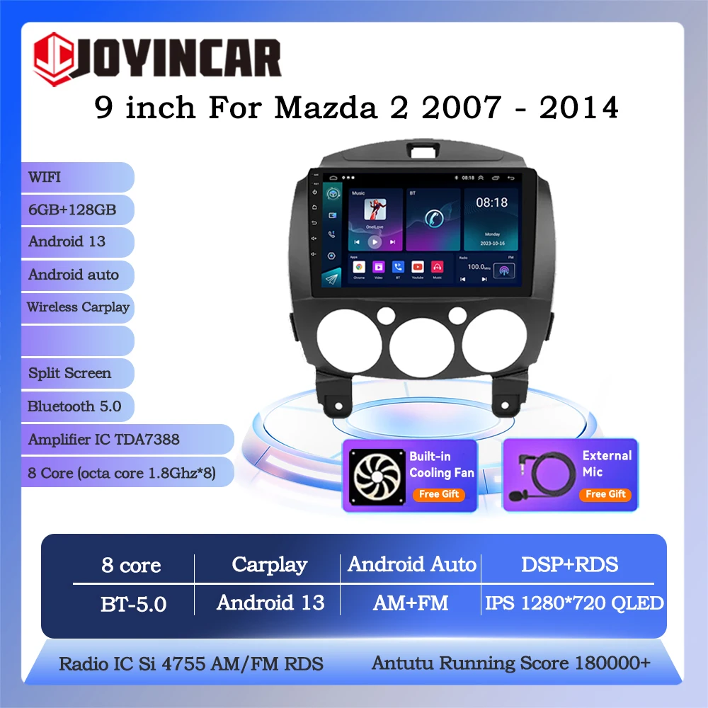 

Joyincar 9'' 2 Din Android 13 Car Radio Multimedia Video Player GPS Navigation For Mazda 2 2007-2014 Carplay Auto DSP Head Unit