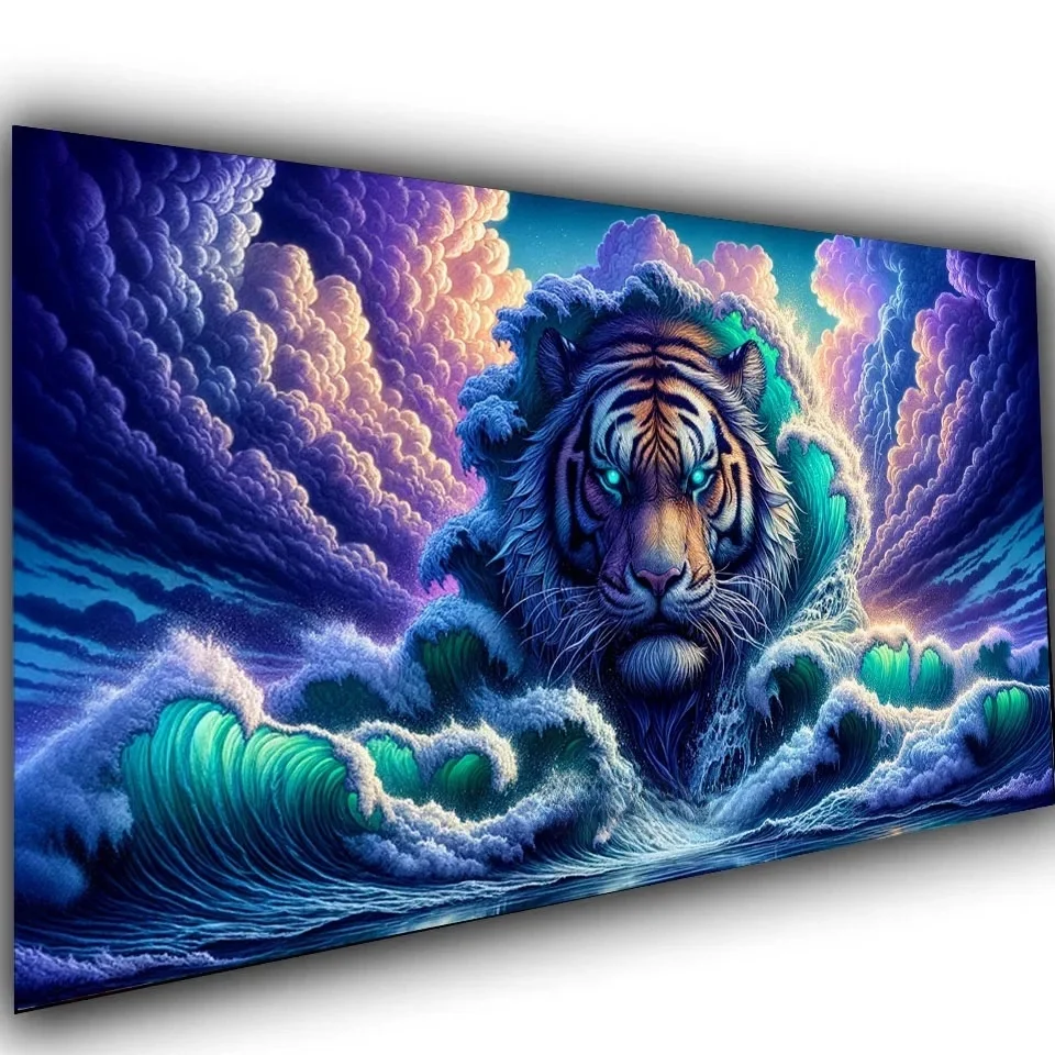 The Huge Sea Waves Tiger Landscape Diy Diamond Painting Large Size Diamond Art Mosaic Rhinestones Cloud Animal Cross stitch kits