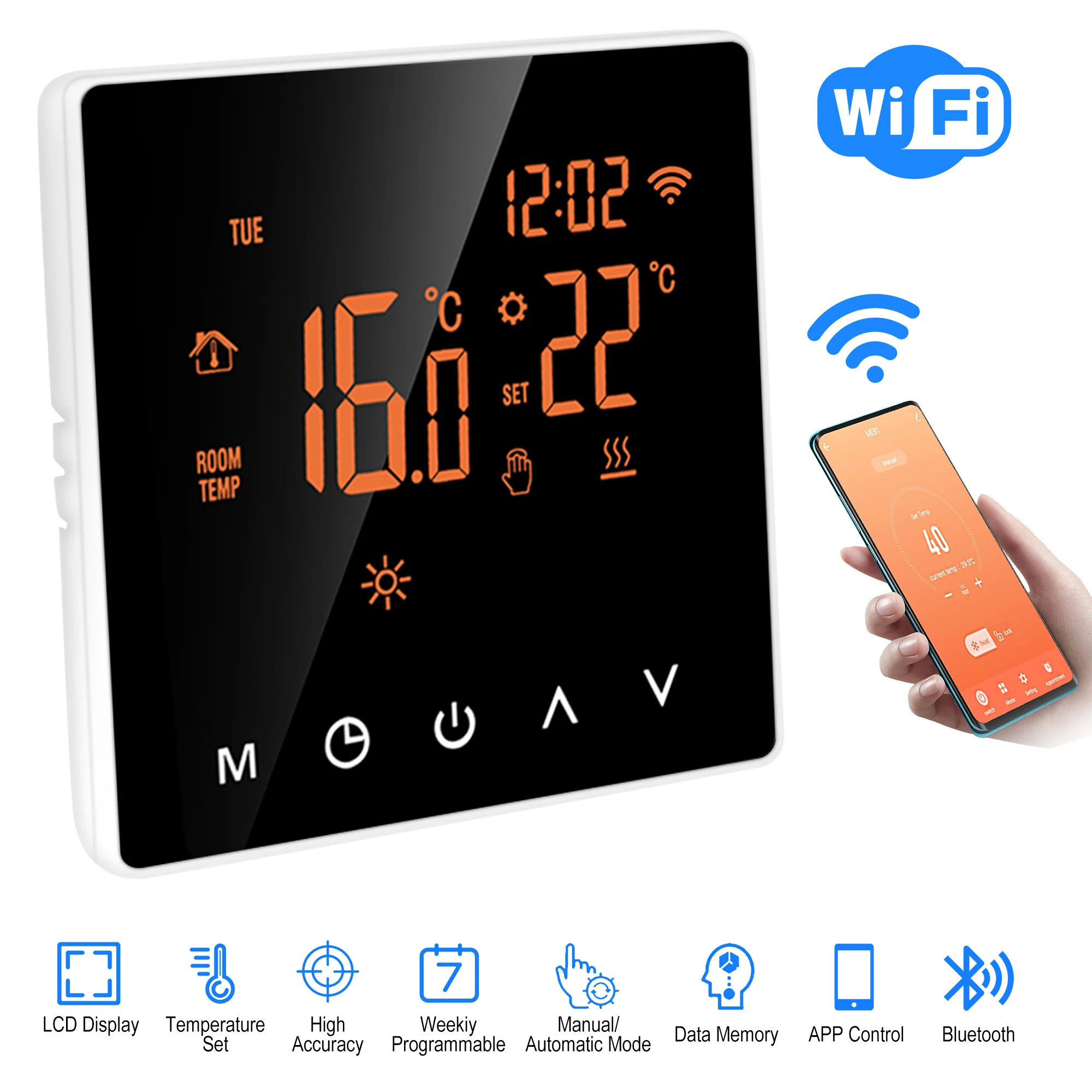 CONENTOOL 16A Termostato Inteligente WiFi Control Remoto Pantalla Pantalla Táctil 230V Termostato Eléctrico ±1 ℃ Hogar Inteligente para Dormitorio
