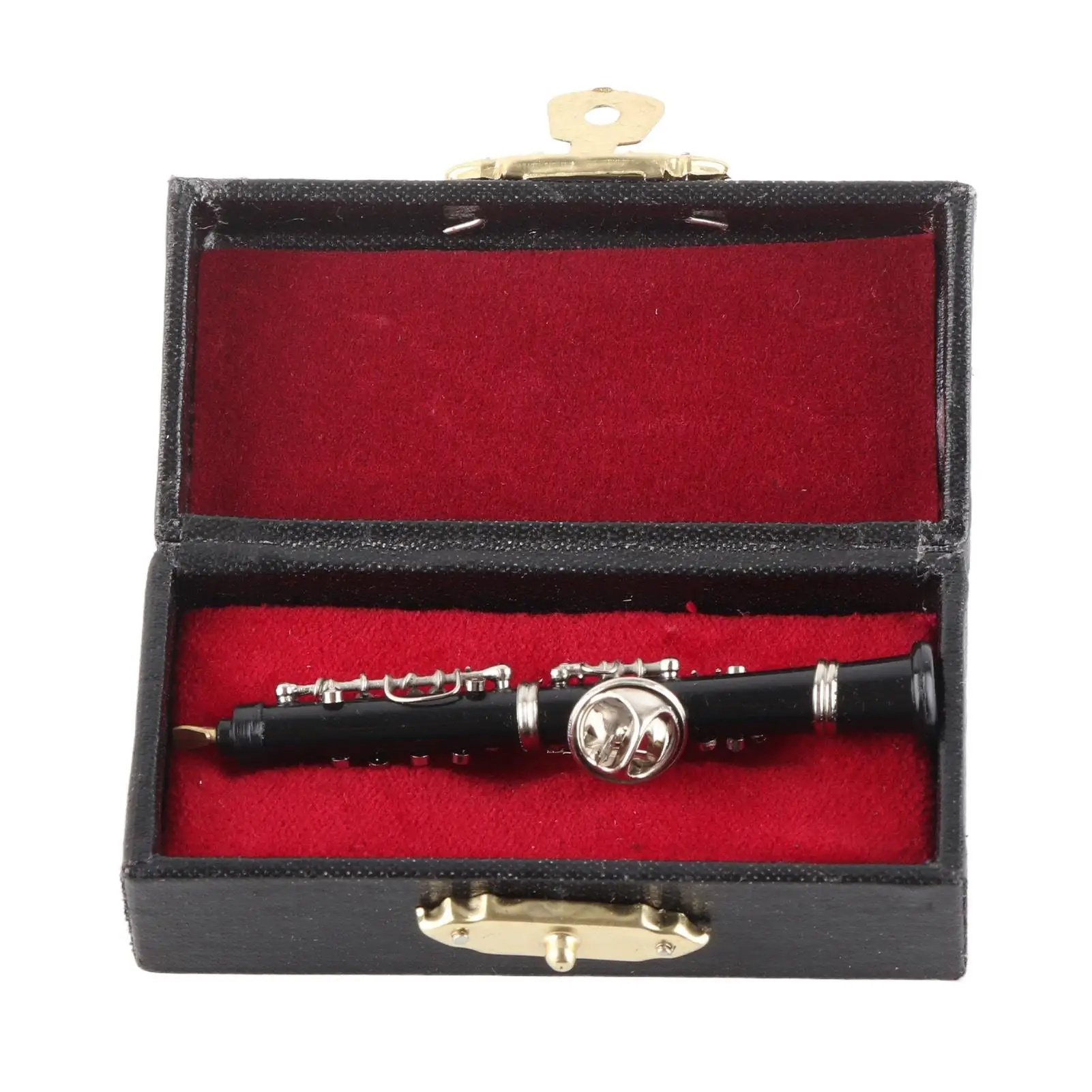 

Musical Instrument Oboe Brooch Pin Simulation Metal Glossy Fashion Fine Detailed with Red Velvet Lined Case Gift