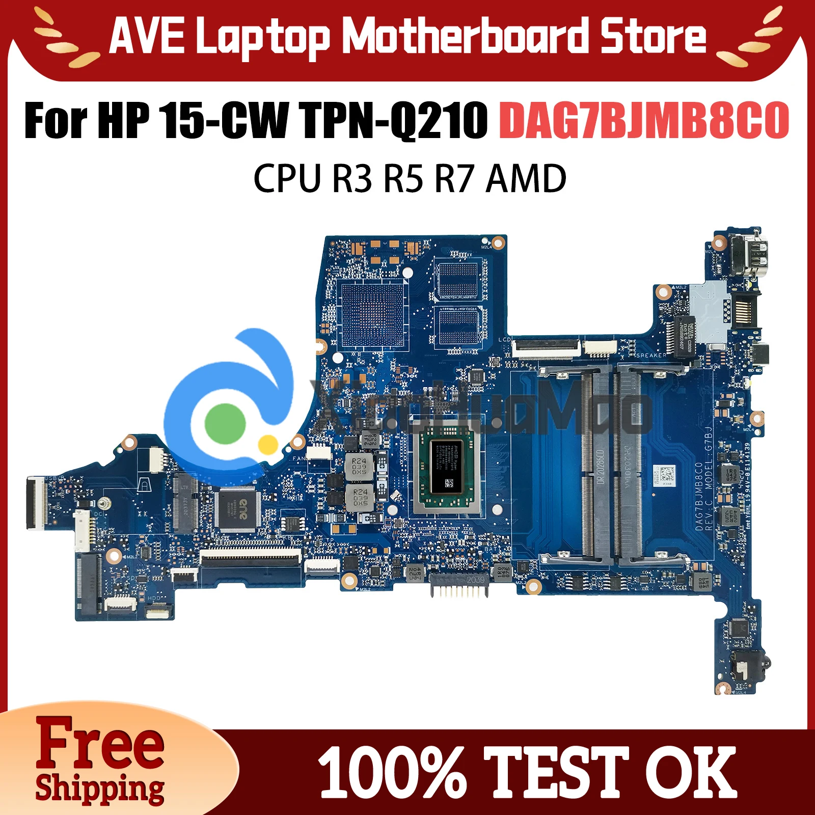 Notebook Motherboard untuk HP Pavillion 15-CW TPN-Q210 L22761-001 L22761-601 Laptop Mainboard CPU R3 R5 R7 2th 3th AMD