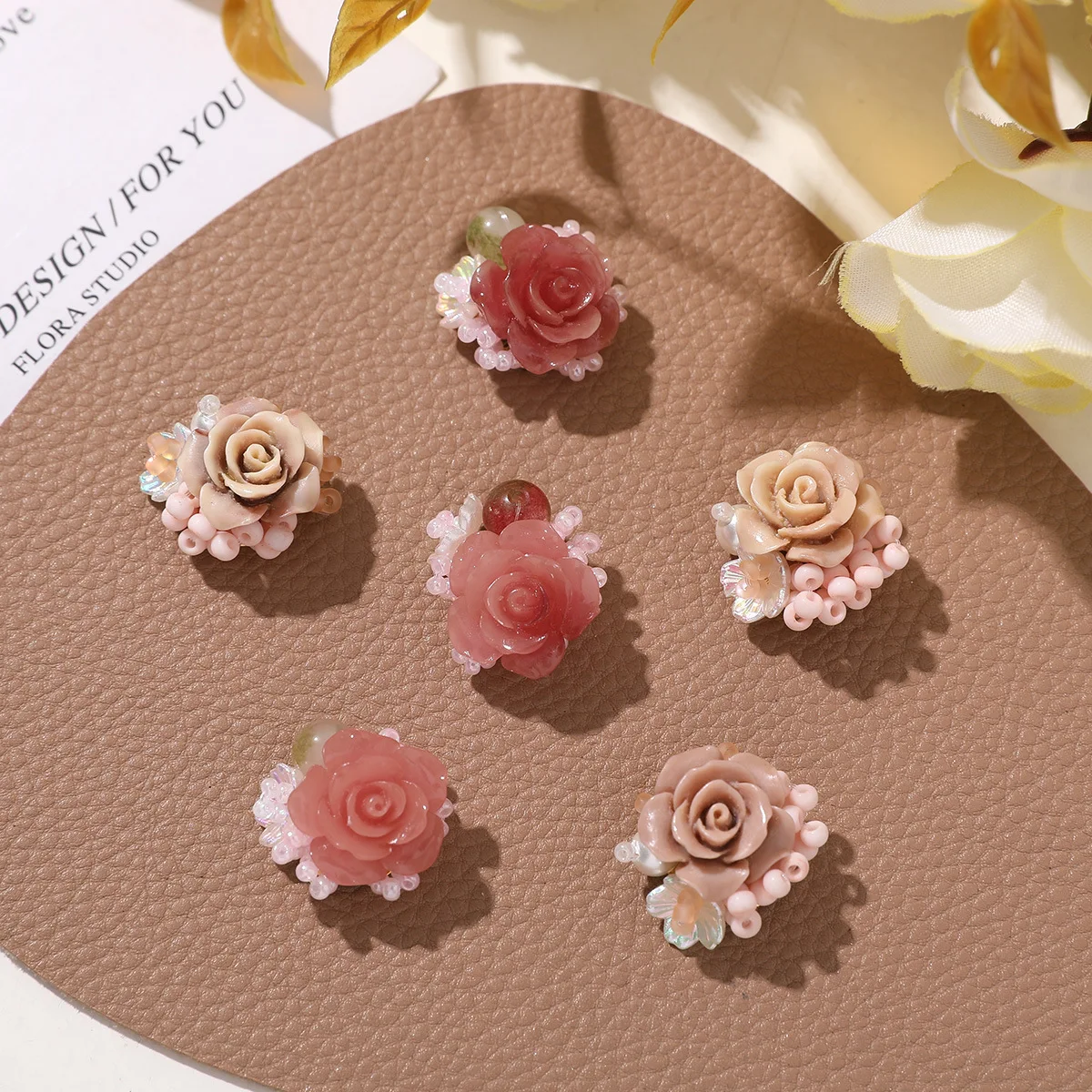 Flower Clog Charms 1 Pc Original Shell Pink Rose Woven Flower Cluster Healing Ethereal Clear Jelly Resin Korean  Shoe Accessory