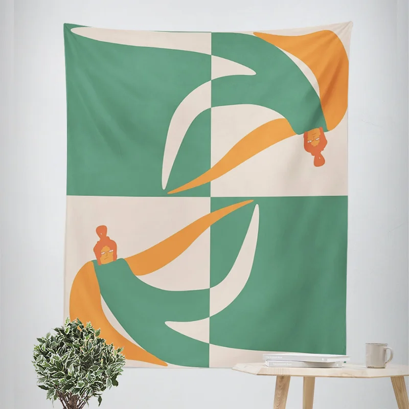 Abstract Botanical Morandi Tapestry Geometric Figures Cafe Bar Wall Cloth Home Decor Tapestry Machine Washable