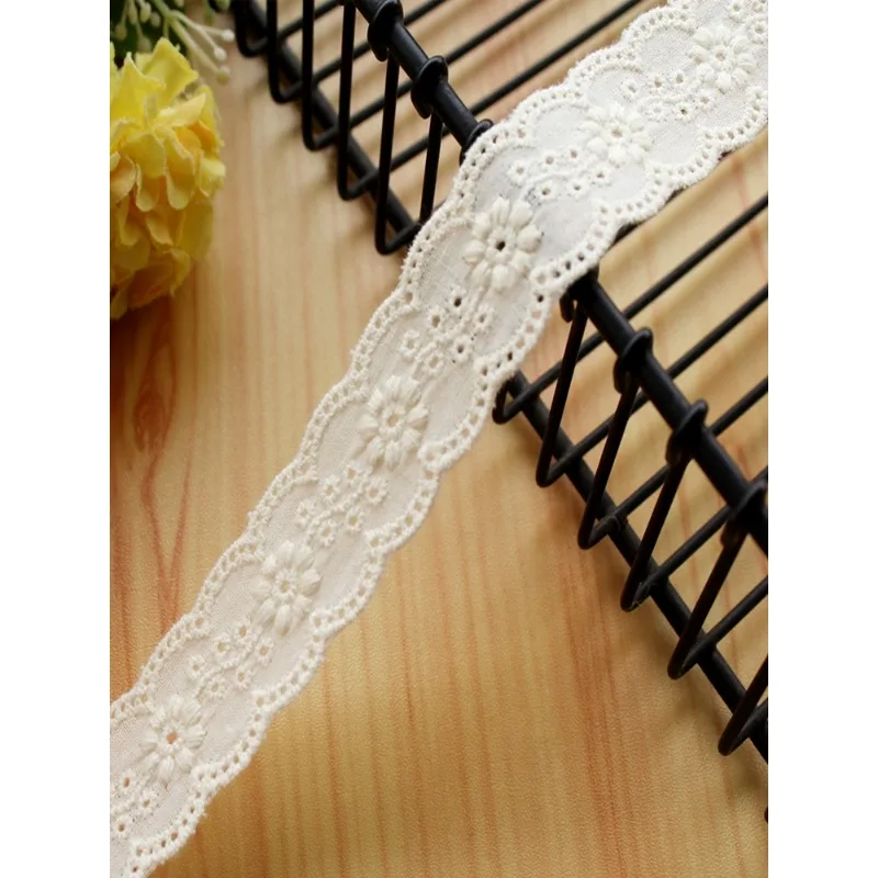 Embroidery Flower Hollow Cotton Cloth Lace Trim, Fabric Clothes Cuffs, Skirt Hem Accessories, 5Yard, 2.7cm Wide