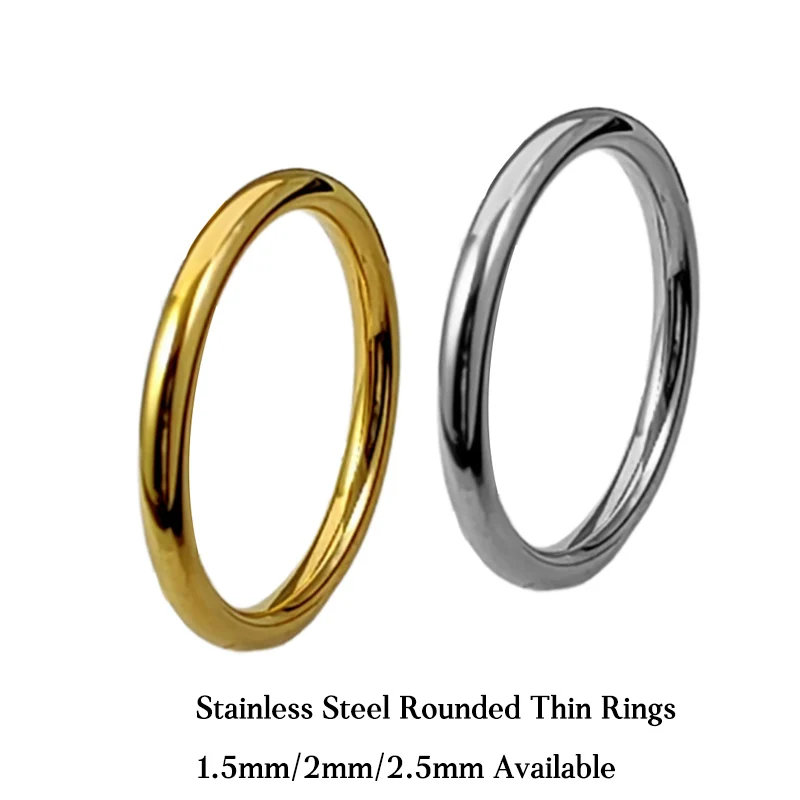 Rounded Thin Rings Gold for women stainless steel 1.5/2.5/2mm Silver Color Stackable Circle minimalist Jewelry Size 5 6 7 8 9 10