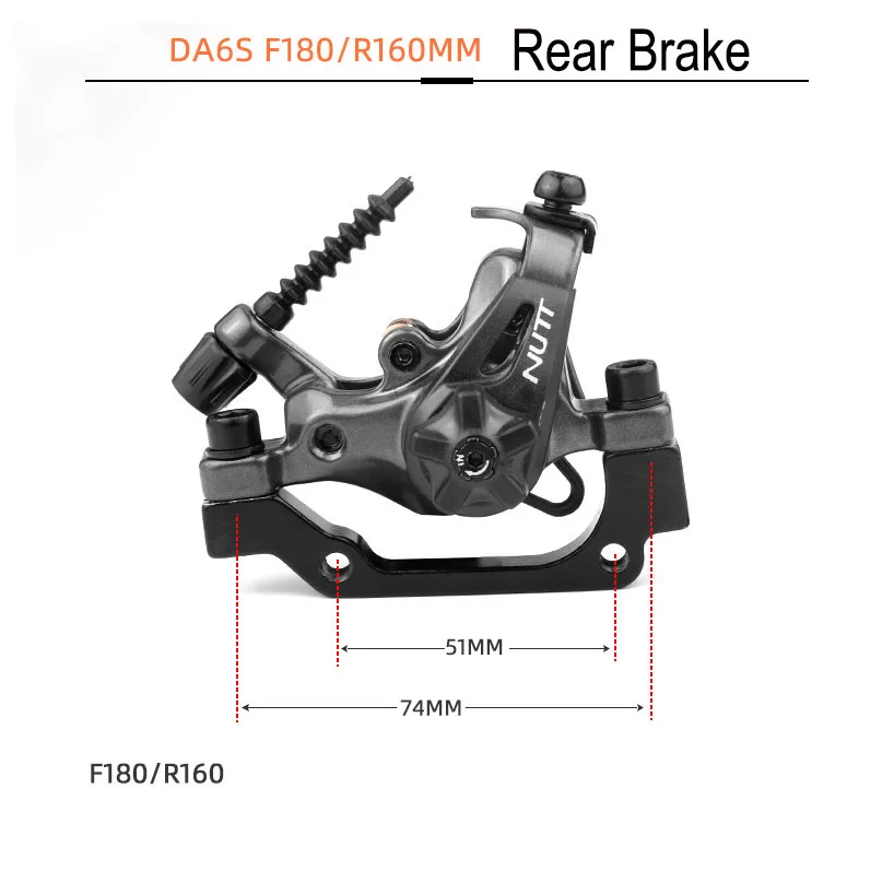 NUTT DA6S Mountain Bicycle Disc Brake Dual Piston Drive Caliper with 160mm Rotor MTB Bikes Scooter E-Bike Brakes Pull Line