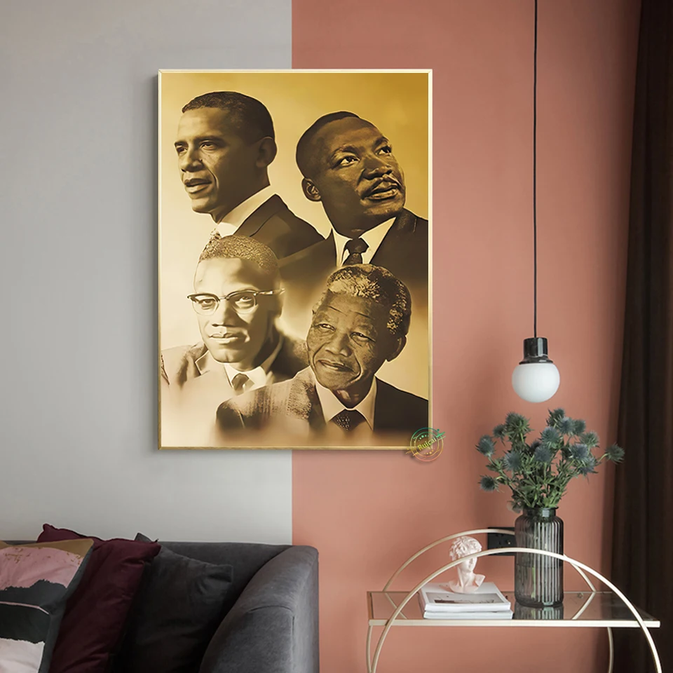 Obama Malcolm X Martin Luther King Barack Posters Wall Decor Picture Print Artwork For Living Room Home Decoration Gift