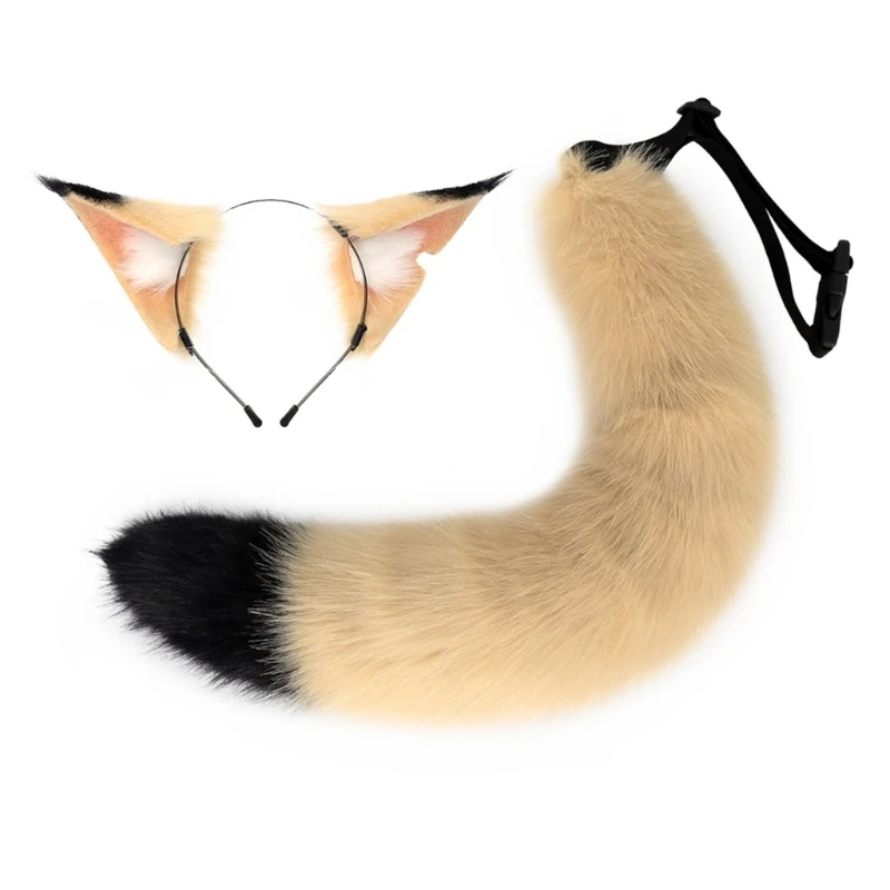 Cartoon Foxes Cat Ear Shape Hair Hoop with Tail Set Performances Hair Holder Cosplay Party Headwear for Teenagers Women