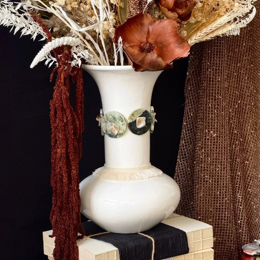 Original wabi sandy wind vase French antique art handmade desktop broken jade flow cream advanced creative home ornament