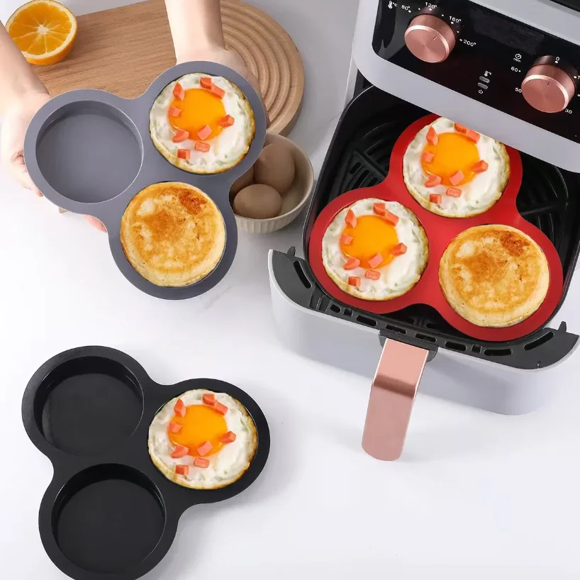 

2Pc Reusable Silicone Egg Mold Air Fryer Egg Pan Reusable 3-Cavity Muffin Cake Baking Mould Kitchen Cooking Accessories 2026new