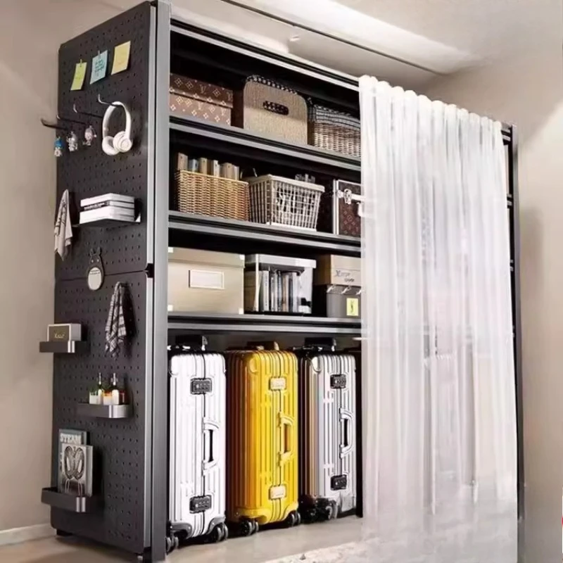Multi-layer shelves, floor-to-ceiling suitcase with dust curtain, living room storage rack