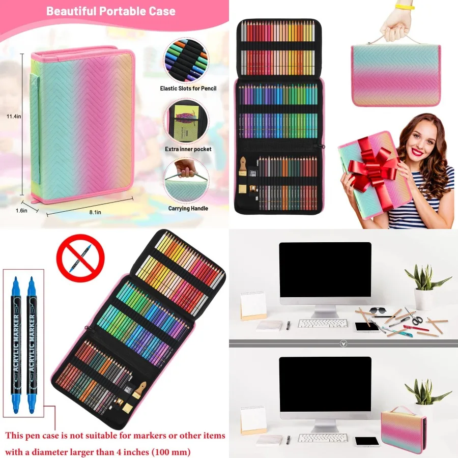 

Цветной пенал большой емкости с 80 отделениями и застежкой-молнией для органайзера для акварельных ручек идеально подходит для классной комнаты художника