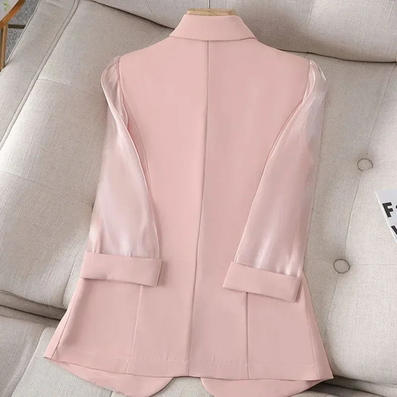 Blazer Pink Casual Thin Coat Women's Summer New Fashion Simple Commuter Korean Design Elegant and Versatile Blazer 2023-RWWE