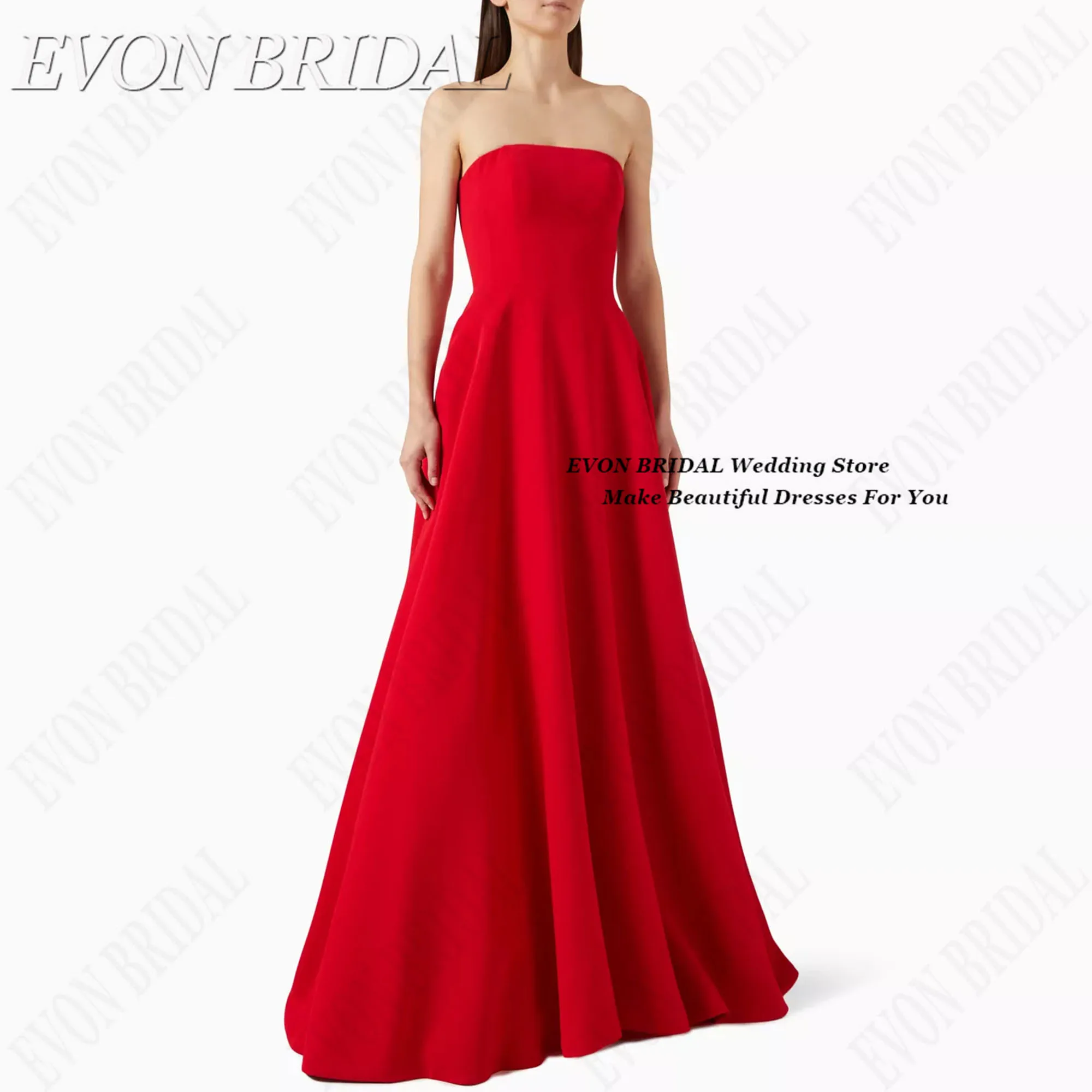 

Red A-Line Evening Gown Simple Formal Occasion Gala Party Dress Generous Fashion Strapless فساتين سهرة EVON BRIDAL Customized
