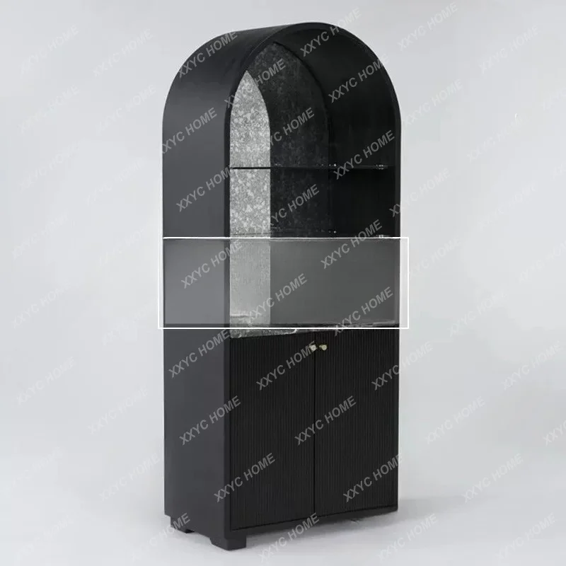 XX simple modern solid wood black curved bookcase light luxury glass