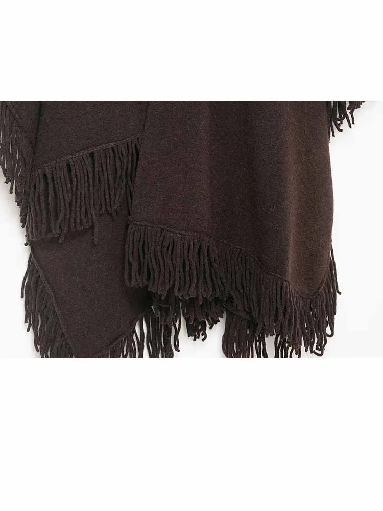 

HH New Woman Early Spring Design Sense Versatile Tassel Decoration Knitting Cape Style Coat Female Commuting Loose Daily Coat