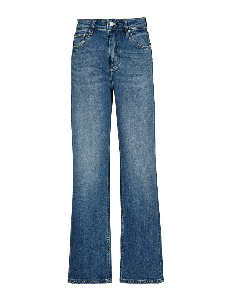 

Slimming Straight Leg Jeans RUGOSAM Series RB0006 Ele Sle l Waist Cotton Stretch Denim Zipper Closure Deep Color