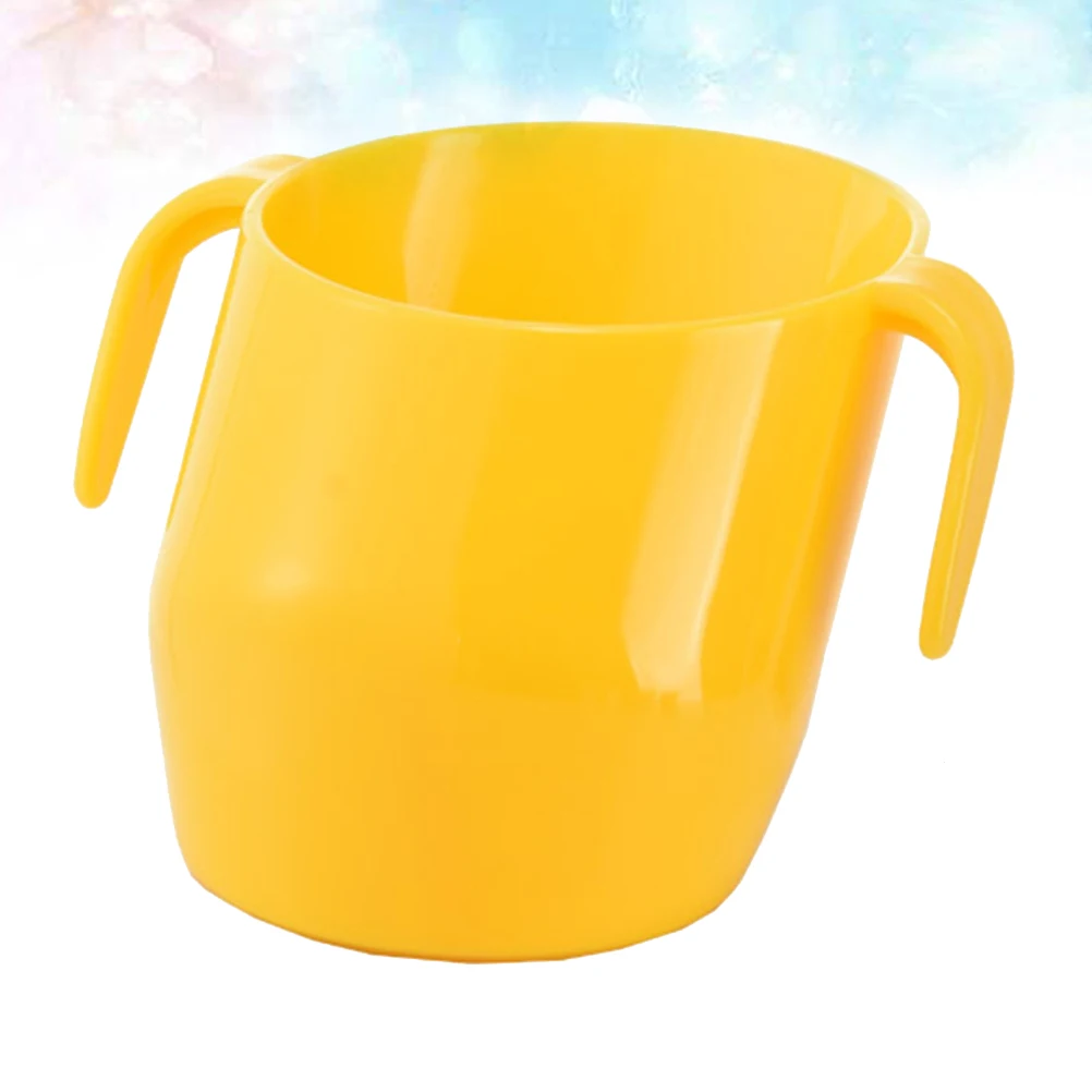 

1Pcs Kids Training Cup Portable Double Handle Oblique Mouth PP Material Durable Ergonomic Design Easy to Clean Toddler Lemon